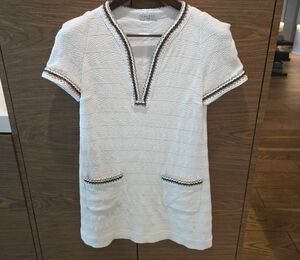 White Textured Short Sleeve Dress 100% Coton Size 36 Europe Small